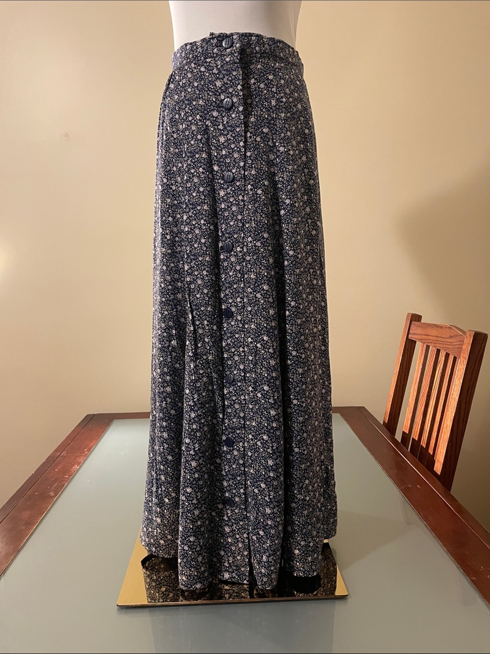 Hand Made Floral Navy Button-Front Maxi Skirt | 8/10